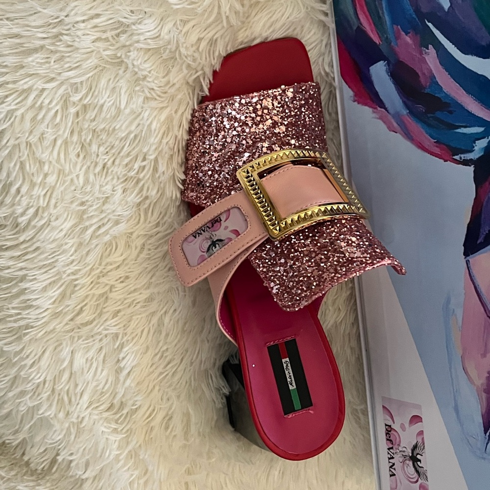 Luxury Pink Glittery Bling Slide Sandals by DefVANA. EU 40 US 9 - Picture 7 of 7